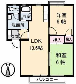 ハイランド玉尾(2LDK/1階)の間取り写真