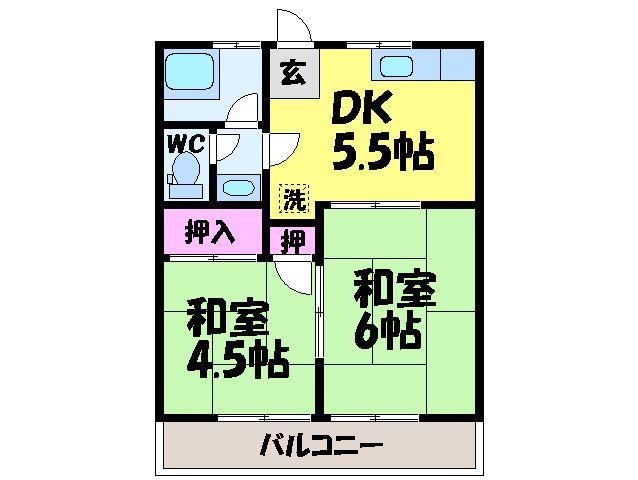 北久米荘(2DK/2階)の間取り写真