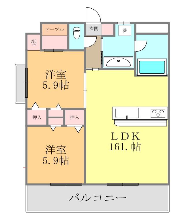 ウィステリアⅡ(2LDK/5階)の間取り写真