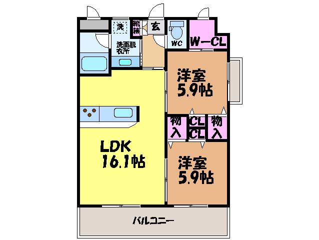 ウィステリアⅡ(2LDK/2階)の間取り写真
