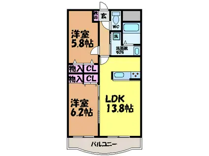 ブライムボォウレジデンス(2LDK/1階)の間取り写真