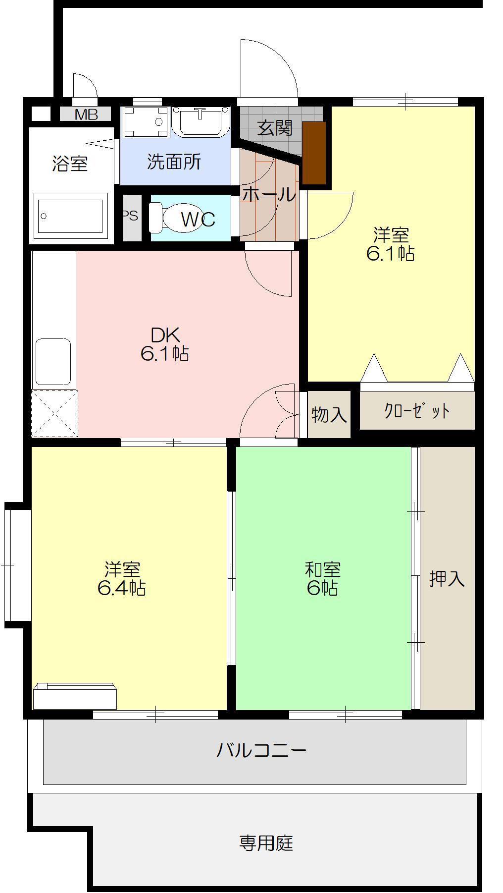 WOODY HOUSE(3DK/1階)の間取り写真