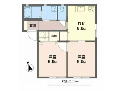 シャーメゾン東垣生(2DK/2階)の間取り写真