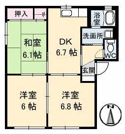 エーデルハイム栗田 A棟(3DK/1階)の間取り写真