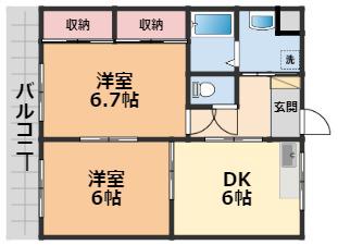 エクセル12(2DK/2階)の間取り写真