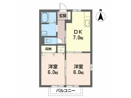 ピースフル(2DK/2階)の間取り写真