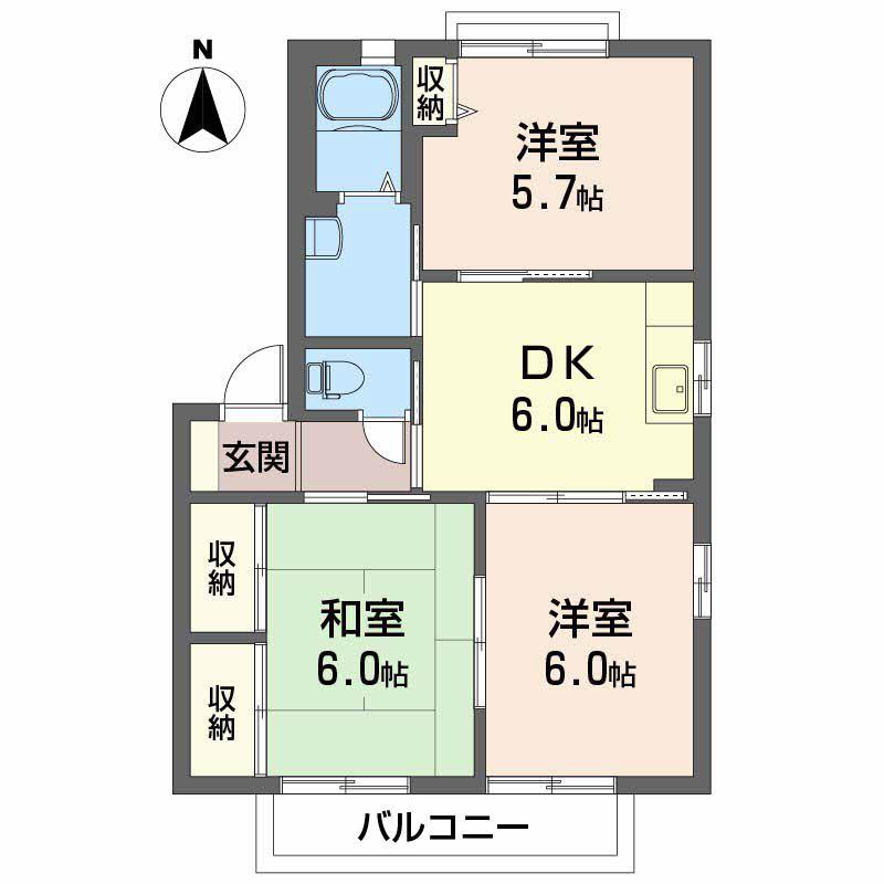 POMME DE PIN A棟(3DK/2階)の間取り写真