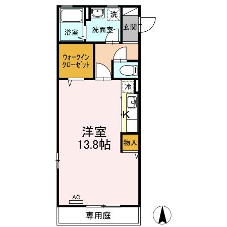 リビングタウン古川北弐番館B棟(ワンルーム/1階)の間取り写真