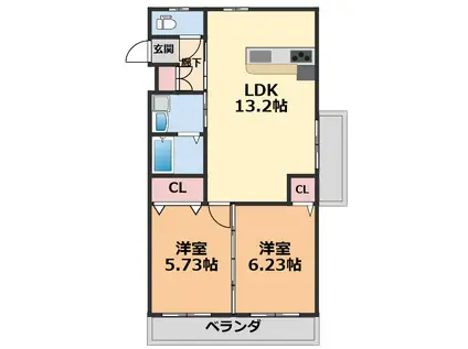 ひかりハイツ石手川(2LDK/8階)の間取り写真
