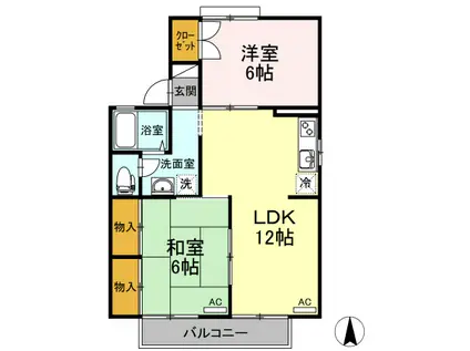 ベルメゾンおち B棟(2LDK/1階)の間取り写真