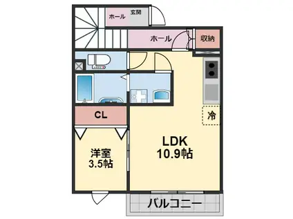 SORA-LA祝谷 弍番館(1LDK/2階)の間取り写真