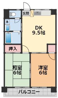 サニーフラット久米(2DK/5階)の間取り写真
