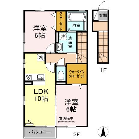 セジュール小坂 C棟(2LDK/2階)の間取り写真