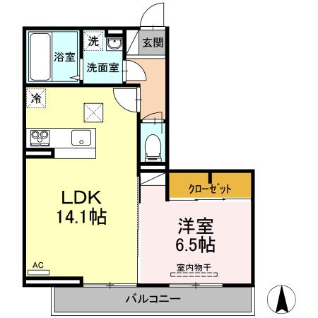 クオリア(1LDK/1階)の間取り写真