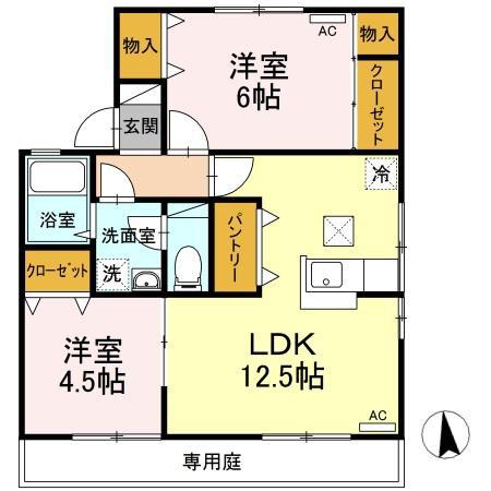 丹下ハイツ(2LDK/1階)の間取り写真