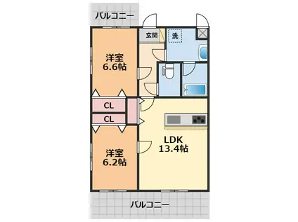 ブライム ララ(2LDK/1階)の間取り写真