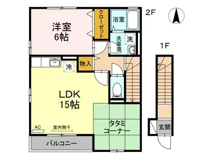 エントピア幸 AB棟(1LDK/2階)の間取り写真