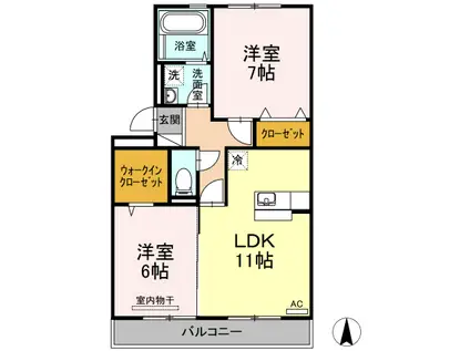 オッツ おぜまち A棟・B棟(2LDK/2階)の間取り写真