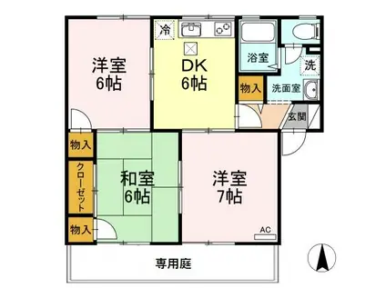 コンフォート B棟(3DK/1階)の間取り写真