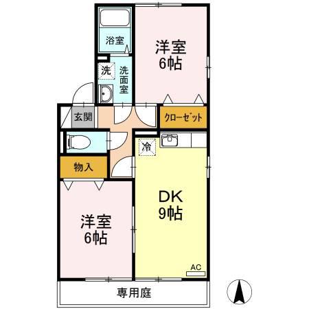 トレド・N C棟・D棟(2DK/1階)の間取り写真