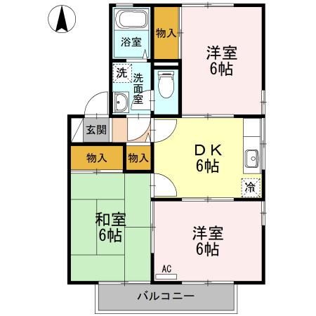 ハイカムール鴨川(3DK/2階)の間取り写真