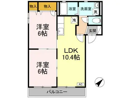 バリュージュ馬木 A・B棟(2LDK/1階)の間取り写真