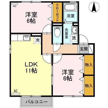 メルベーユ(2LDK/2階)の間取り写真