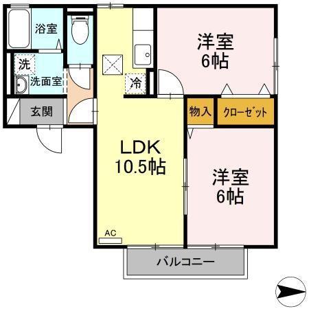 リヴェール チカ AB棟(2LDK/1階)の間取り写真