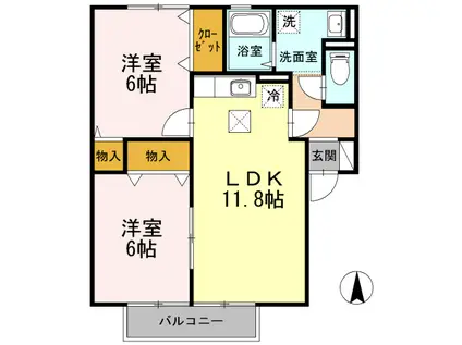 リヴェール チカ AB棟(2LDK/1階)の間取り写真