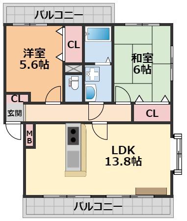 アバンティーⅡ(2LDK/2階)の間取り写真