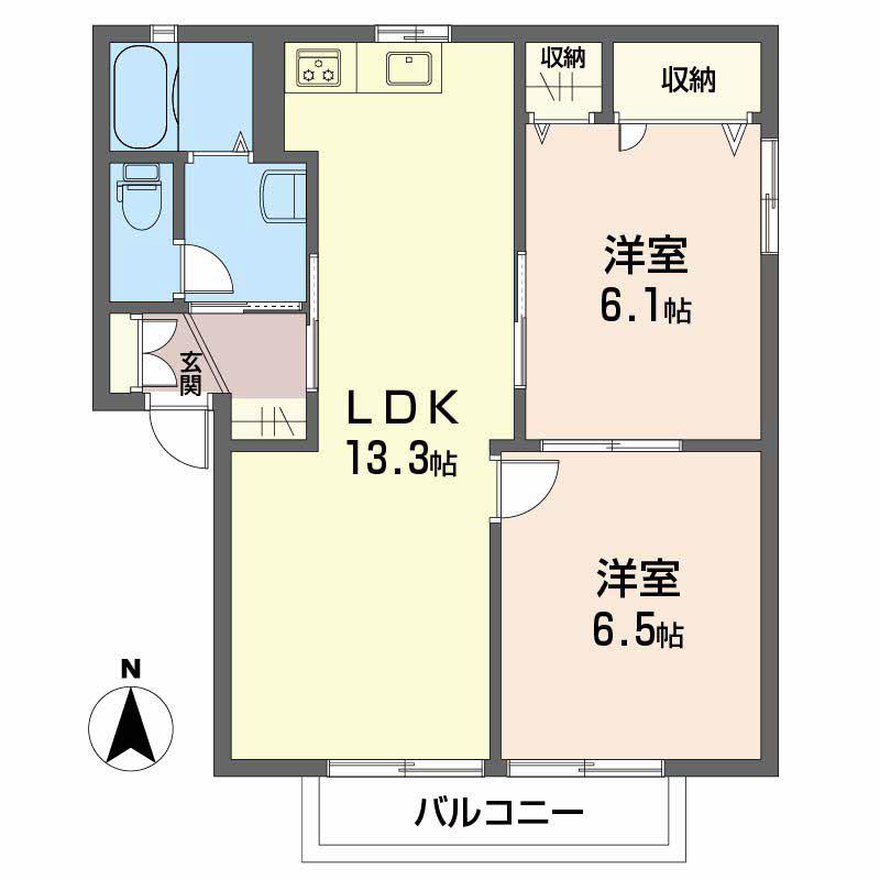 ディアス芳居A・B・C棟(2LDK/2階)の間取り写真