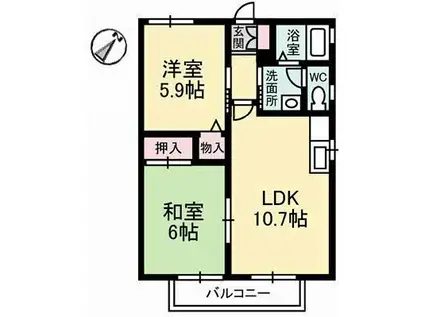 パークヒル津田 B棟(2LDK/1階)の間取り写真