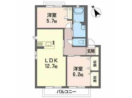 バリュージュセントラルA・B・C棟(2LDK/2階)の間取り写真