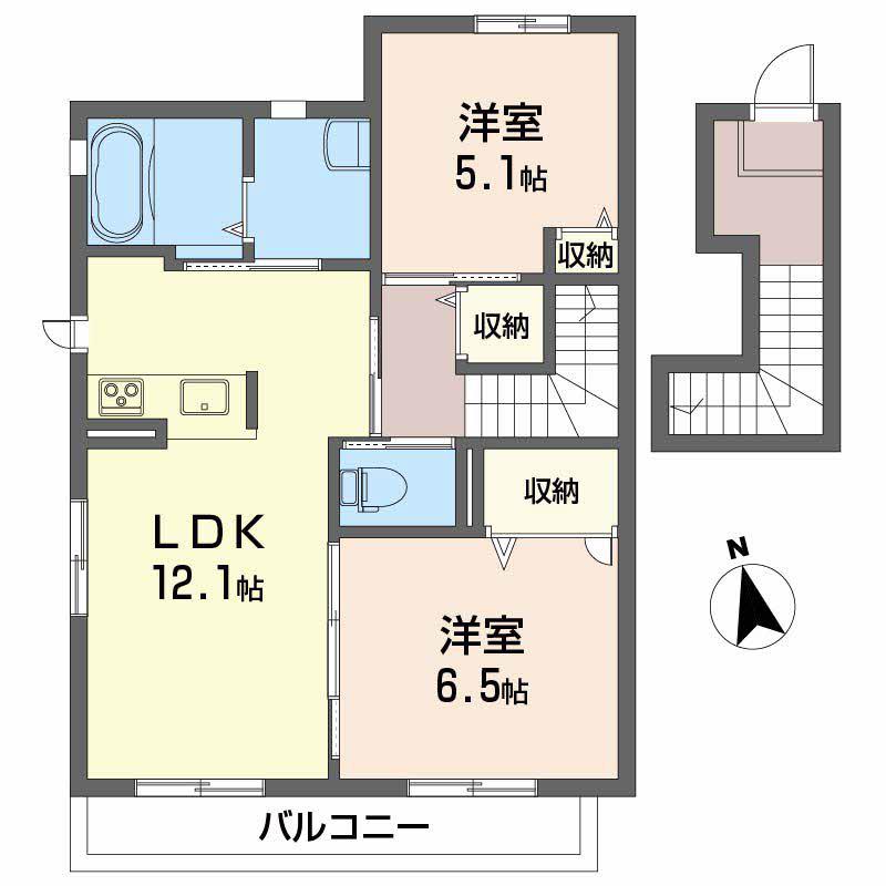クレセオSAKURAA棟(2LDK/1階)の間取り写真