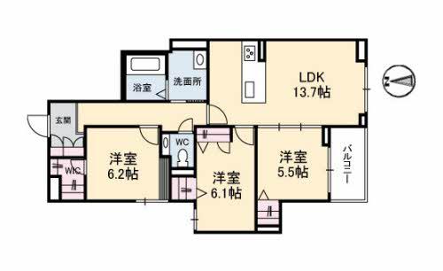 シャーメゾンステージ古川西 B棟(3LDK/2階)の間取り写真