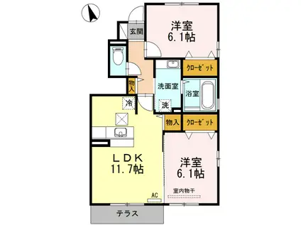 カトレア A B C D棟(2LDK/1階)の間取り写真