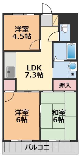 徳和マンション(3DK/5階)の間取り写真