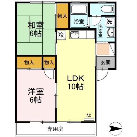 セジュールいおき(2LDK/2階)の間取り写真