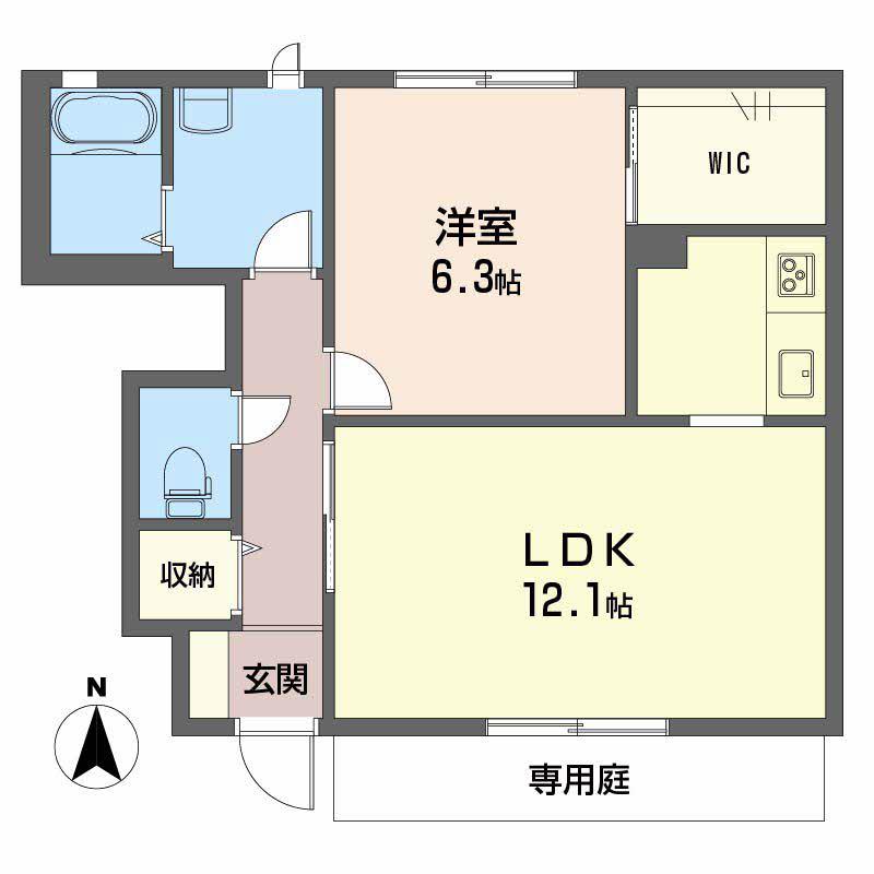 PRENDRE-K(1LDK/1階)の間取り写真
