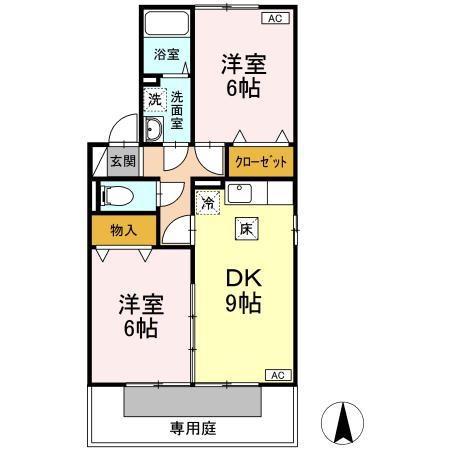 サニーハイツ(2DK/1階)の間取り写真