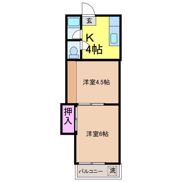 コーポ椿(2K/2階)の間取り写真