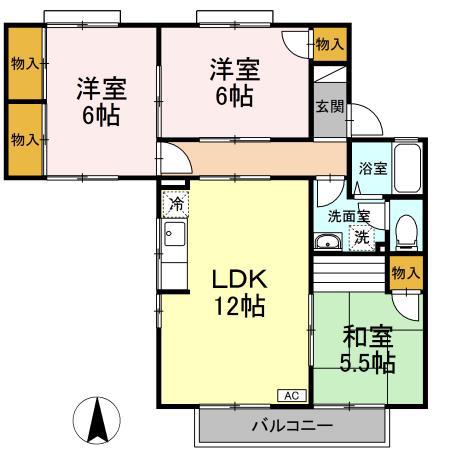エスポワール34F棟(3LDK/2階)の間取り写真