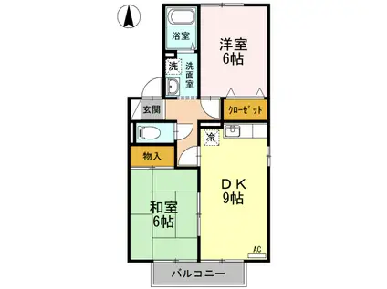 カーサカメリア(2DK/2階)の間取り写真