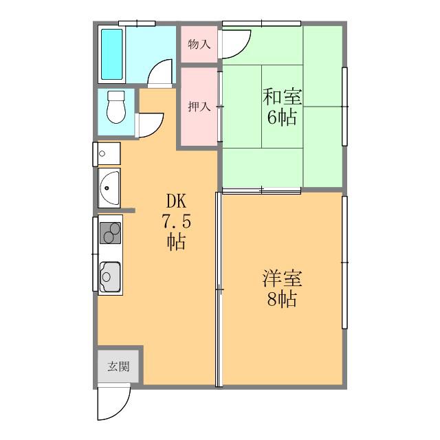 北久米ハイツ(2LDK/2階)の間取り写真