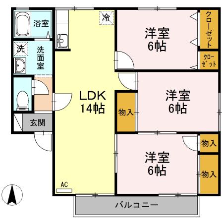 セジュール永木 A・B・C・D棟(2LDK/2階)の間取り写真