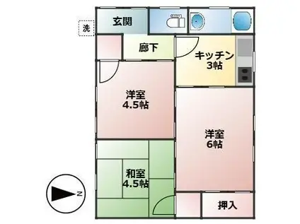 伊予鉄道郡中線 土居田駅 徒歩9分 1階建 築56年(3K)の間取り写真