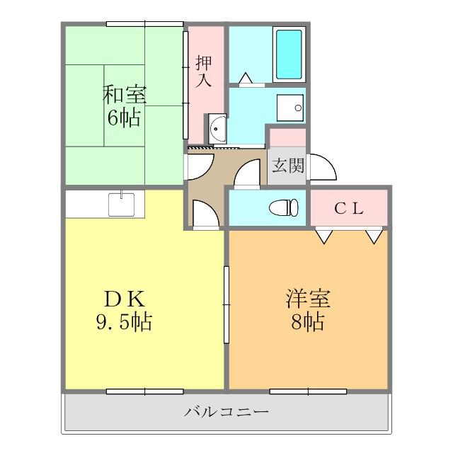 サンガーデン余戸B棟(2DK/2階)の間取り写真