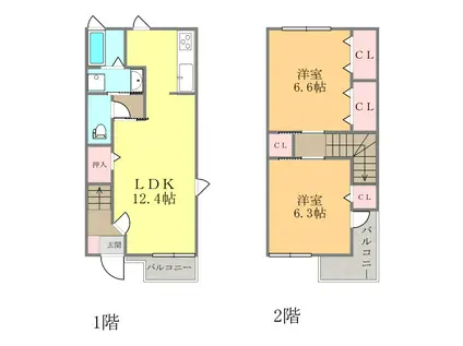 シャンマンダリーヌ(2LDK/2階)の間取り写真