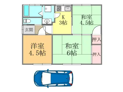 伊予鉄道郡中線 土居田駅 徒歩14分 1階建 築53年(3DK)の間取り写真