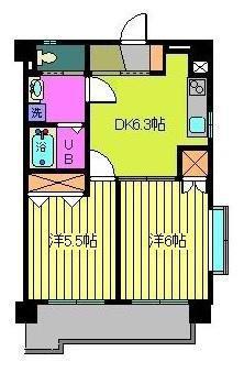 サザンコート味酒(2DK/6階)の間取り写真